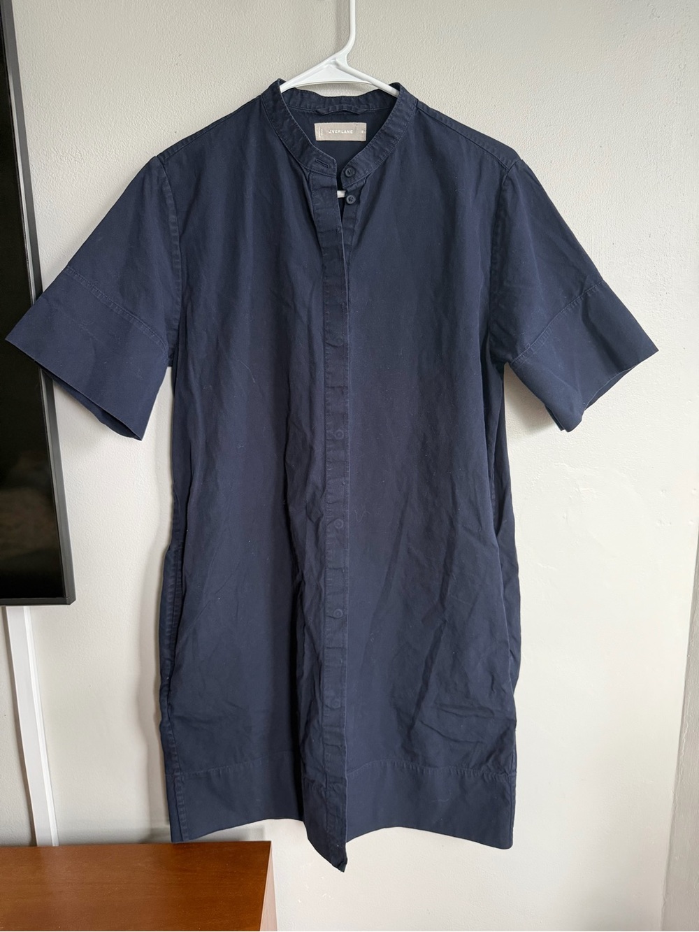 Everlane Short Sleeve Dress Navy Blue 8 Cotton
